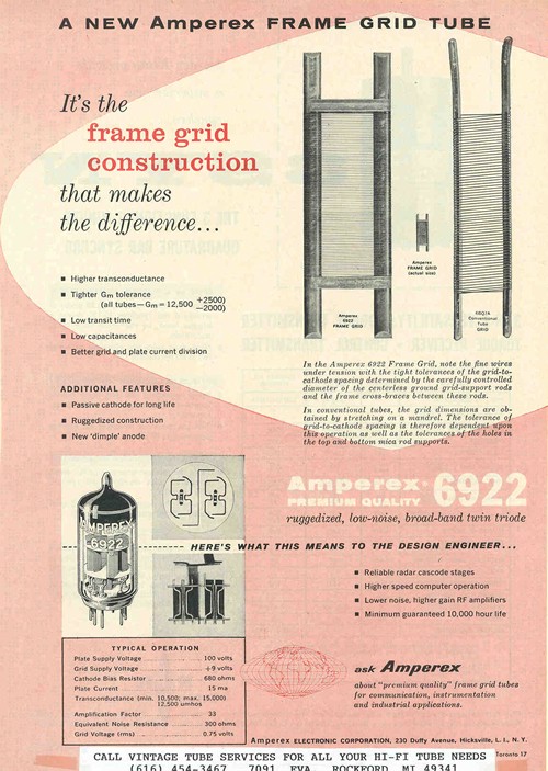 Amperex Frame Grid Tube 6922 Brochure