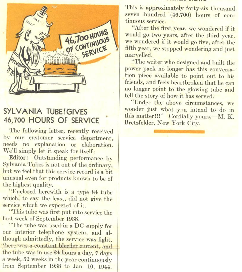 Sylvania News Article Marks Hours Of Continuous Service